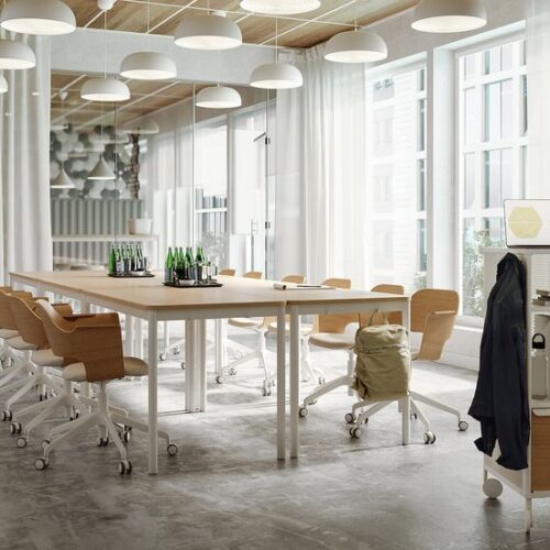 Meja Rapat Kayu Jati Kaki Besi Putih Minimalis Modern